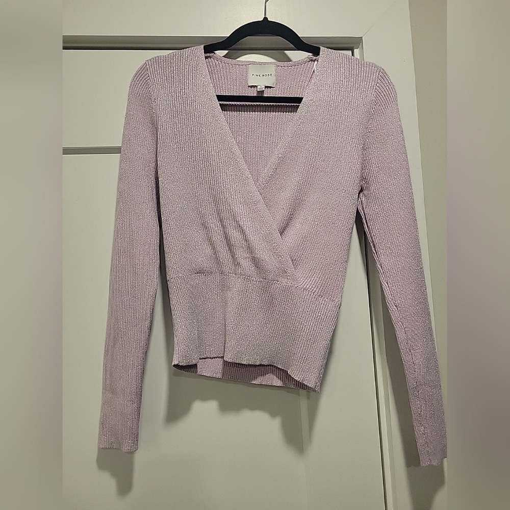 Pink Rose Lavender Sparkle Top Sz Large